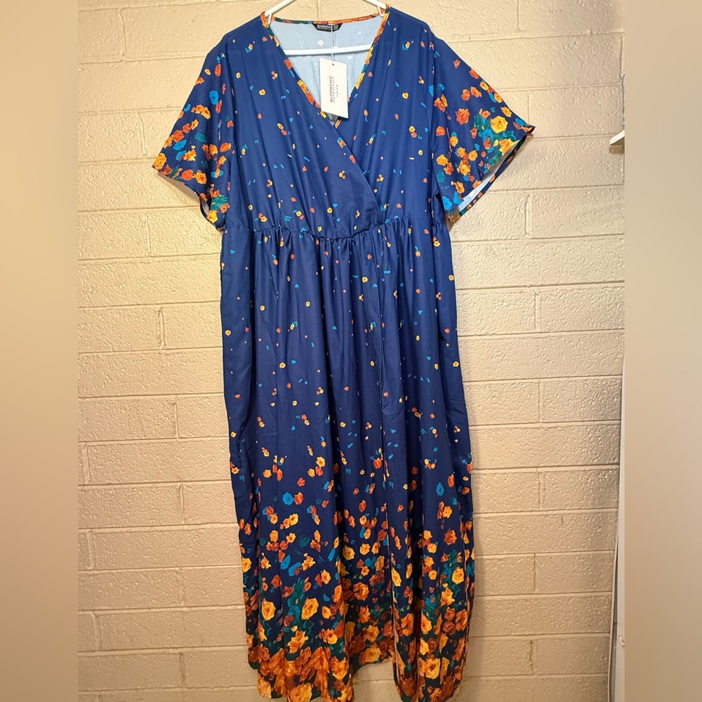 BloomChic Dress with Orange Floral on Blue